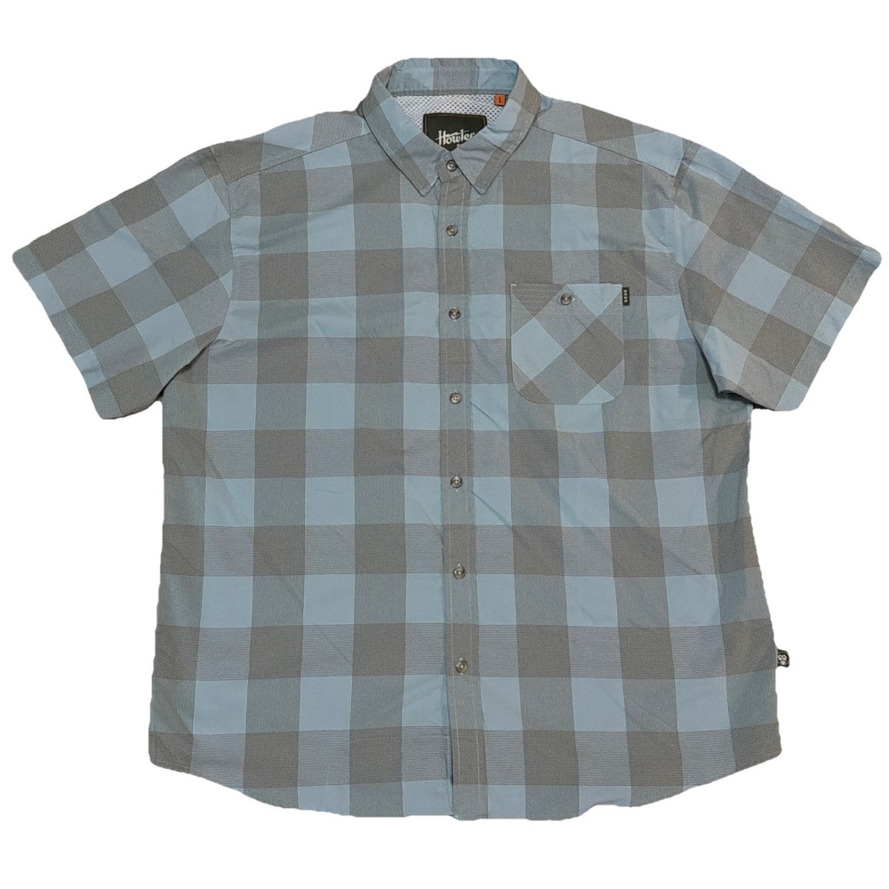 Howler Brothers Men's Large Garcia Gingham Steel Blue Airwave Short Sleeve Shirt